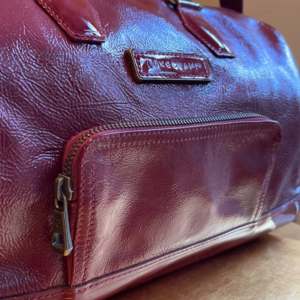 Longchamp Legende Top Handle Boston Bag Satchel in Red Verni Patent Leather